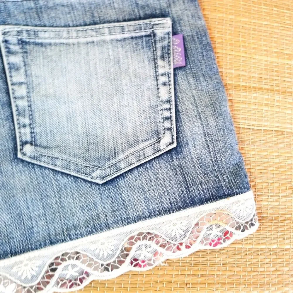 Y2K Dream Red Bell sequin trimmed jean shorts 30